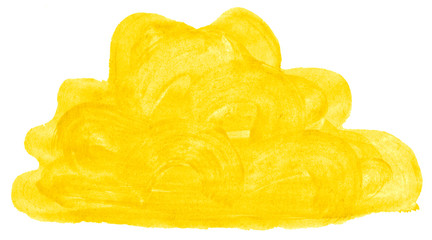 Yellow watercolor abstract background, stain, splash paint, stain, divorce. Vintage paintings for design and decoration. With copy space for text. little cloud