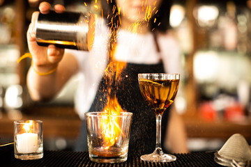 Bartender Fire sparks cocktail burning