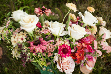 Beautiful bouquet roses daisies white pink flowers