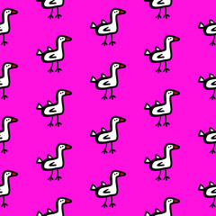 Primitive ducks hand drawn seamless pattern with pink font