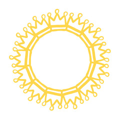 Yellow crowns in cartoon style wreath hand drawn illustration