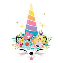 cute unicorn cat isolated on white background.