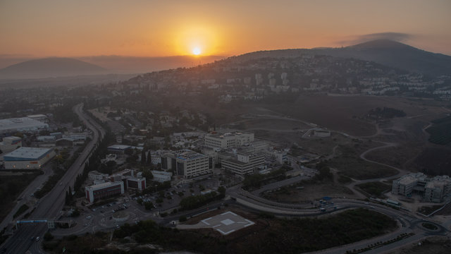 Sunrise at the Afula from hot air balloon