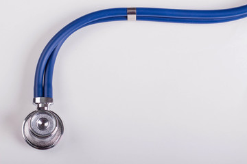 Stethoscope or phonendoscope, medical device for auscultation, medical equipment on white...
