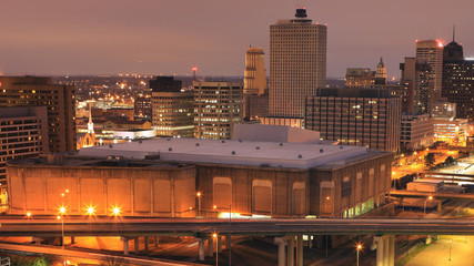 Memphis, Tennessee cityscape after dark