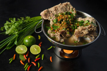 Spicy pock bone soup. It is called Leng Saab
