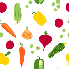 Seamless pattern with root vegetables in flat syle