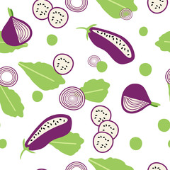 Seamless pattern with eggplants in flat syle