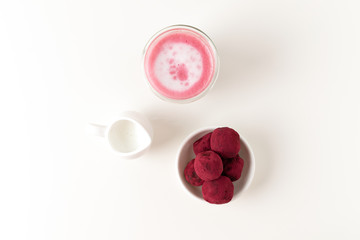 Selective focus on pink raspberry beetroot truffles
