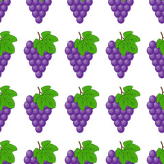 Vector seamless pattern with cartoon grapes isolated on white. Bright juice berries. Illustration used for magazine, book, poster, card, menu cover, web pages.