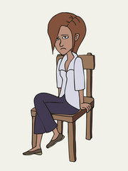 depressed woman sitting on the chair, isolated vector cartoon