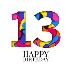 Number 13 Happy Birthday colorful paper cut out design