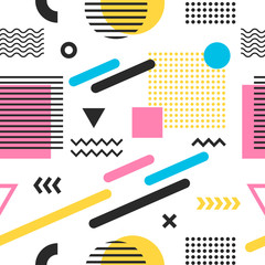 Seamless trendy colorful abstract pattern with geometric shapes