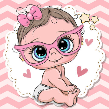 Cute Baby girl in pink eyeglasses