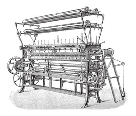 Old knitting loom / vintage illustration from Meyers Konversations-Lexikon 1897 