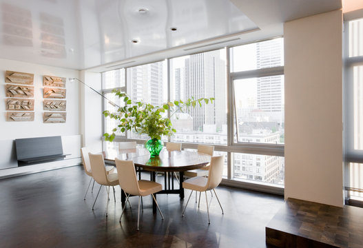 Dining room in luxury highrise apartment