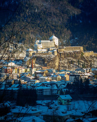 Winter in the city of Kufstein Tirol with fortress