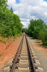 Fototapeta na wymiar Single-track narrow gauge railway. 07.12.2018. Russia, the city of Orenburg. Children's railway