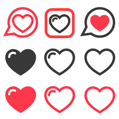 Set of red and black Heart icons