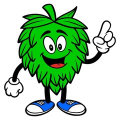 Hop Mascot Pointing - A vector cartoon illustration of a Oktoberfest Hop mascot pointing.
