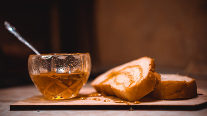 Honey and pieces of bread