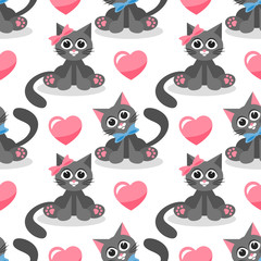 Seamless pattern with cute cats in love