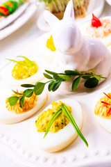 a colorful and festive Easter table decoration