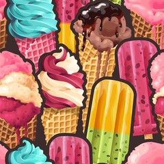 Seamless pattern with ice cream and ice pop