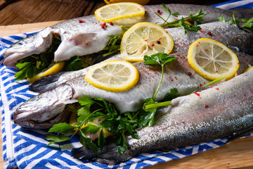 fresh trout with lemon and different herbs