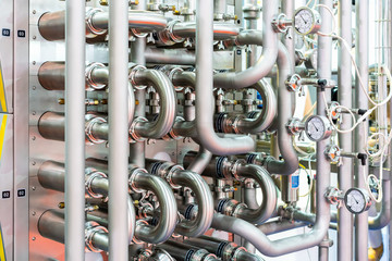 close up outside tube with high precision industrial pressure gauge for water heater steam boiler...