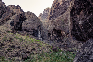 Hiking in Gorge Masca. Volcanic island. Mountains of the island of Tenerife, Canary Island, Spain.