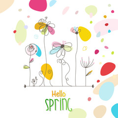 Hello spring. Spring Background. Spring design background with abstract beautiful colorful flower. Vector illustration. Wallpaper. flyers, posters, brochure, voucher discount.