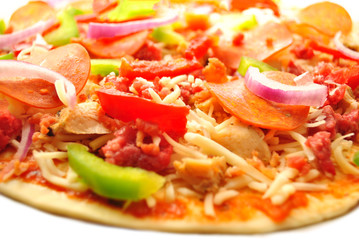 Close-Up of Raw Vegetable & Meat Pizza