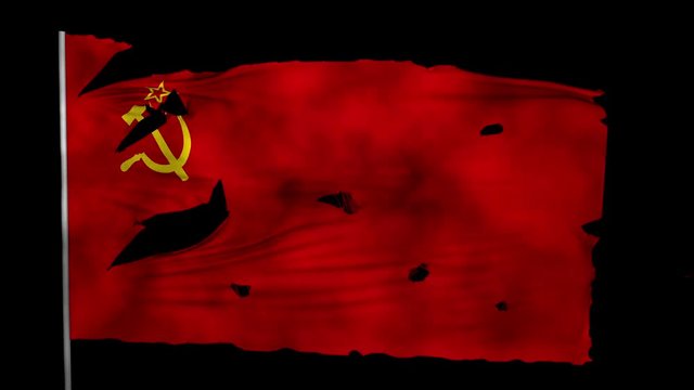 3D Bursting USSR flag waving in the wind with alpha channel