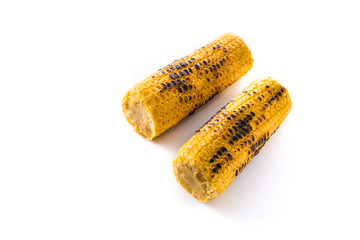 Grilled sweet corn isolated on white background. Copyspace
