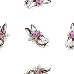Seamless pattern of hand drawn sketch style jackrabbits isolated on white background. Vector illustration.