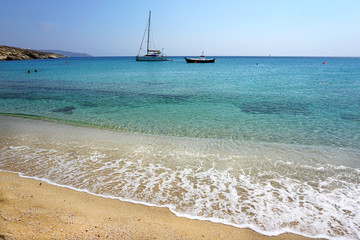 Fototapeta na wymiar Kalafatis beach is a beautiful Mykonos beach in the Cyclades islands