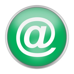 Green web graphic button email @ symbol isolated on white with clipping path