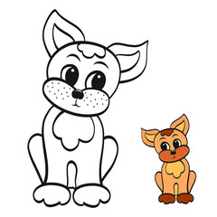 Funny dog, coloring and color image, puppy