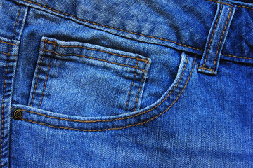 Blue Denim Jeans Pocket Design Details with Rivets and Seams Close Up View. Classic Fashion Jeans Natural Pattern, Simple Canvas of Empty Dark Blue Denim Background for Copy Space or Template