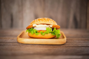 Homemade hamburger with fresh vegetables.