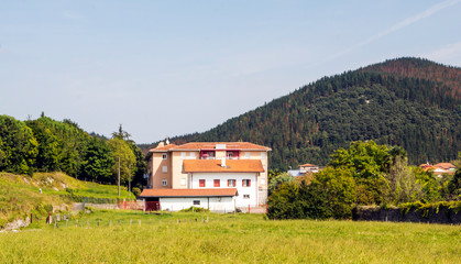 Fototapeta na wymiar Rural town in the spanish basque country on a suuny day