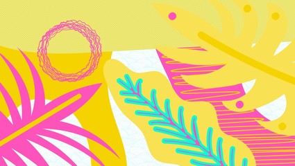 Collage contemporary floral seamless pattern. Modern exotic jungle fruits and plants. Creative design leaves pattern, hand drawn watercolor vector illustration. Monstera print © elenaverhoturova