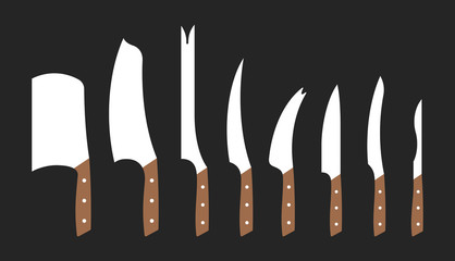 Set of kitchen knives. isolated on black background
