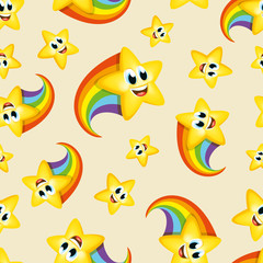 Colorful pattern glowing cute cartoon rainbow star raising kids school