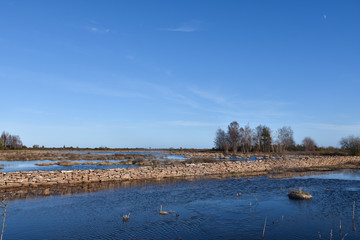 Great plain landscape flooded by springtime