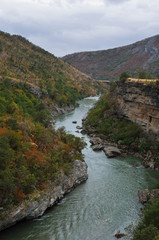 Moraca river canyon at autumn, nature landscape. Montenegro