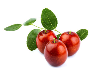  Ziziphus; Jujube fruit with leaves isolated.