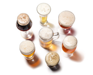 Beer Glasses isolated on white background. Top view