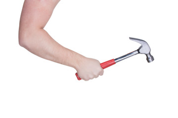 hammer in hand isolated on white background